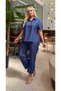 Women's Plus Size Shirt Collar Short Sleeve Loose Cut Textured Linen Tracksuit Set 28003 - 4