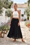 Black Lined Foldable Fabric Waist Casual Cotton Long Woven Skirt 95 65 - 3