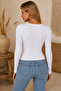 Women's White V-Neck Long Sleeve Slim Fit Basic Blouse 2200 - 3
