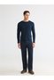 Navy Blue Crew Neck Long Sleeve Men's T-Shirt - 2