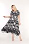 Women's Plus Size Viscose Fabric Black and White Patterned Stylish Combed Cotton Dress