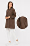 Navy Blue Zippered Tunic Jacket with Eyelet Detail Brown 0183 - 2