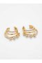 Women's Gold Steel Triple-Layered Zircon Stone Layered Hoop Earrings