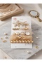 Set of 5 Women's and Children's Pearl and Stone Gold Color Bow Ribbon Hair Clip Set -Pens Snap Clip Side Hair Clip