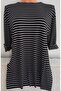 Er Clothing Summer Combed Cotton Blouse Crew Neck Capri Sleeve Black Striped - 3