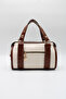 Women's Cream Tan 2-Compartment Patent Leather Hand, Arm and Shoulder Bag with Knitted Detail - 2