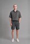 100% Cotton Relax Fit Elastic Tie Waist Anthracite Bermuda Shorts I3021Ax26Hs