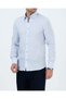 Italian Style Slim Fit Men's Stand Collar Linen Shirt Ice Blue T20057-14