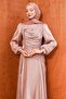Powder Front Gathered Stoned Janjan Evening Dress - 2
