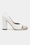 Emily White Matte Gold Toe Detail Closed Back Thick Heeled Women's Shoes - 5