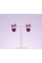 Women's Purple Bow Detail Sparkling Glitter Heart Dangle Earrings - Elegant Korean Design Stylish, Aesthetic, and Minimalist Bijoux Jewelry - 2