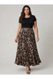 Plus Size Leopard Print Viscose Midi Skirt High Waist Flowy Relaxed Fit Casual Stylish Skirt