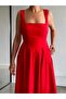 Waist Flounce Poplin Midi Dress (Pomegranate Flower)