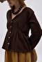 Pile Detailed V-Neck Shirt Brown - 5