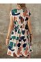 Women's Short Sleeve Crew Neck Patterned Ruffle Single Jersey Dress - 3