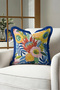 Colorful Floral Motif Exotic Fringe Pillowcase - Tropical Yellow Navy Blue Tassel Throw Pillow Cover - 3