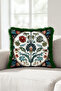 Floral Botanical Ethnic Fringed Pillowcase - Ottoman Garden Green Grey Cream Tassel Throw Pillow Cover - 3