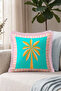 Exotic Tropical Palm Design Fringe Pillowcase - Summer Pink Cream Tassel Throw Pillow Cover - 6