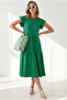Women's Grass Green Ruffled Sleeves Segmented Midi Cotton Dress Elb-19002445 - 2