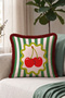 Retro Striped Cherry Motif Fringed Pillowcase - Bohemian Pink Green Burgundy Tassel Throw Pillow Cover - 7