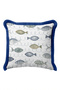 Sea Marine Fish Design Fringed Pillowcase - Ocean Blue Navy Blue Tassel Throw Pillow Cover - 7