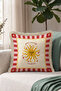 Retro Sun Motif Good Morning Fringed Pillowcase - Pink Red Cream Tasseled Throw Pillow Cover - 3