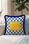 Checkered Geometric Gingham Fringed Pillowcase-Retro Pop Art Yellow Navy Blue Tassel Throw Pillow Cover - 2
