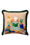 Cute Rabbit Figured Fringed Pillowcase - Illustrative Beige Green Black Tassel Throw Pillow Cover
