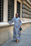 Women's Floral Patterned Half Button Detail Spacious Dress Blue