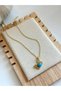 Women's Stainless Steel Gold Color Turquoise Crab Tip Necklace