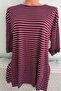 Er Clothing Summer Combed Cotton Blouse Crew Neck Capri Sleeve Burgundy Striped - 4
