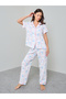 White Bow Print Shirt And Pyjama Set