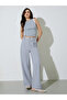 Grey Solid Wide Leg Trousers