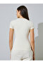 Beige Ribbed Round Neck Fitted T-Shirt - 5