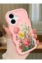 iPhone 16 Plus Compatible Case with Camera Protection Pink Silicone Couple Phone Case with Floral Pattern