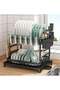 Dish Drying Rack 2 Tier Dish Rack Large Double Stainless Steel Foldable Rustproof Dish Drainer 42x29x29 cm - Black - 6