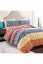 Bohemian Stripe Reversible 3 Piece Cotton Duvet Cover Set, King, Fuchsia & Orange