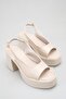 Women's Beige Thick-Heeled Sandals with Open Back, Casual Shoes