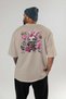 Rock Star Bunny Oversize Back Printed Beige T-Shirt Unisex %100 Cotton Premium Design Streetwear - 4