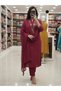 Burgundy Rayon Slub Embroidered Suit Set - FFT8800 | Burgundy-Size:2XL-44-Inches - 3
