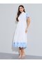 White Embroidered Cotton Tiered Midi Dress - 3