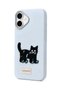 iPhone 16 Plus Compatible Leather Look Silicone Cover with Embroidered Black Cat Figure - 4