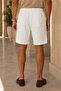 Men's Regular Fit Linen Look Elastic Waist Lace-Up White Bermuda Shorts - 5