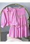 Lace Trim Shirt and Skirt Set Pink - 2