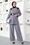 Lace Detailed Jumpsuit Set Gray 19003 - 4