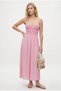 Women's Noa Lined 100% Cotton Crochet Detailed Strappy Long Woven Pink Dress - 4