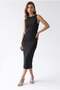 2179 Women's Polka Dot Boat Neck Slit Midi Dress Black - 4
