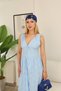 Floral Embroidered Waist Corset Dress Blue - 3