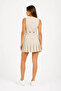 Women's Ecru Premium Quality Suit-Looking Vest Pleated Mini Dress with Buttons - 2
