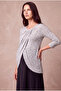 Maternity White Viscose Crew Neck 3/4 Sleeve Front Pleated Asymmetrical Breastfeeding Blouse Rabitha